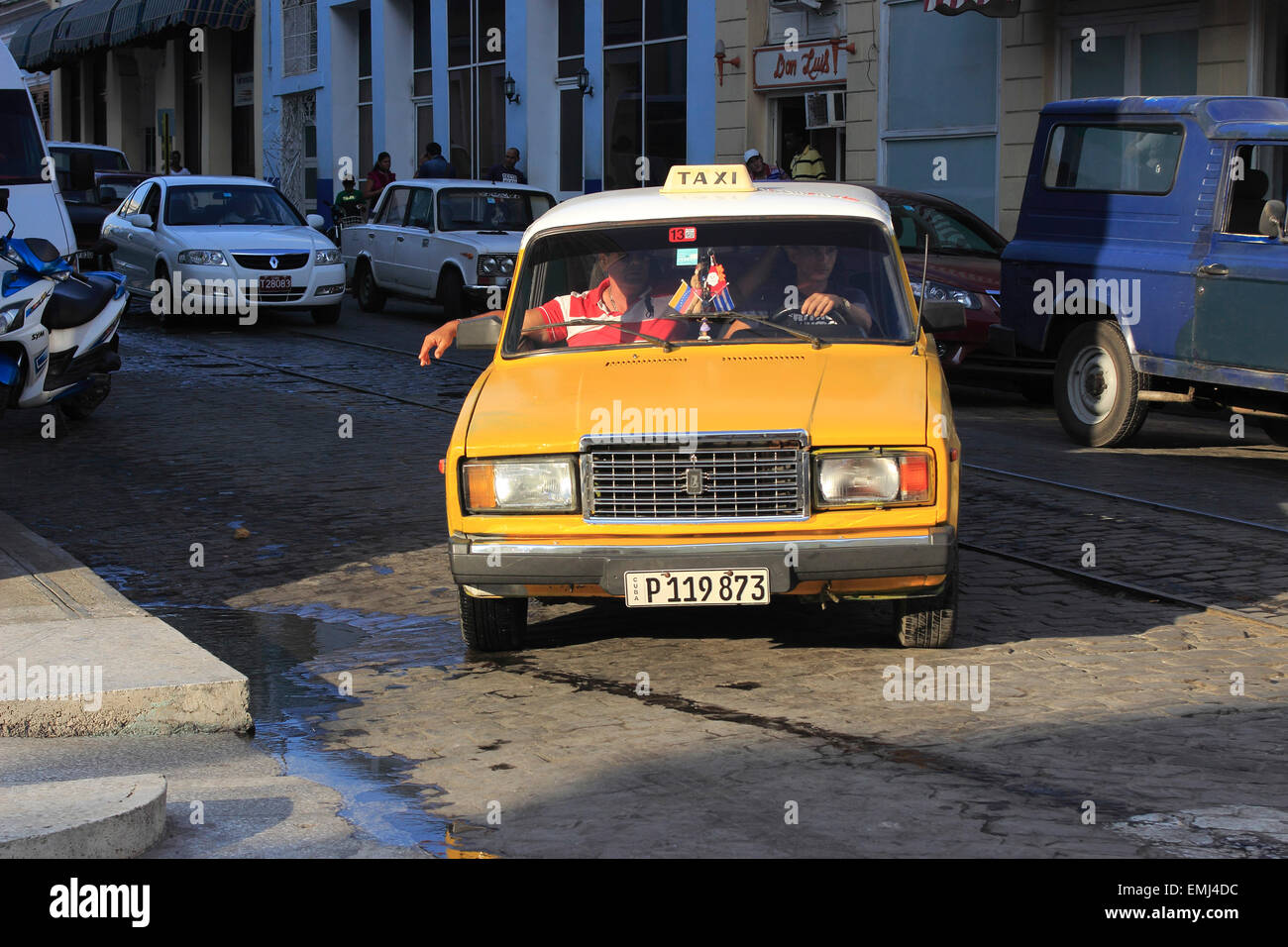 Russian made Lada taxi Cienfuegos Cuba Stock Photo