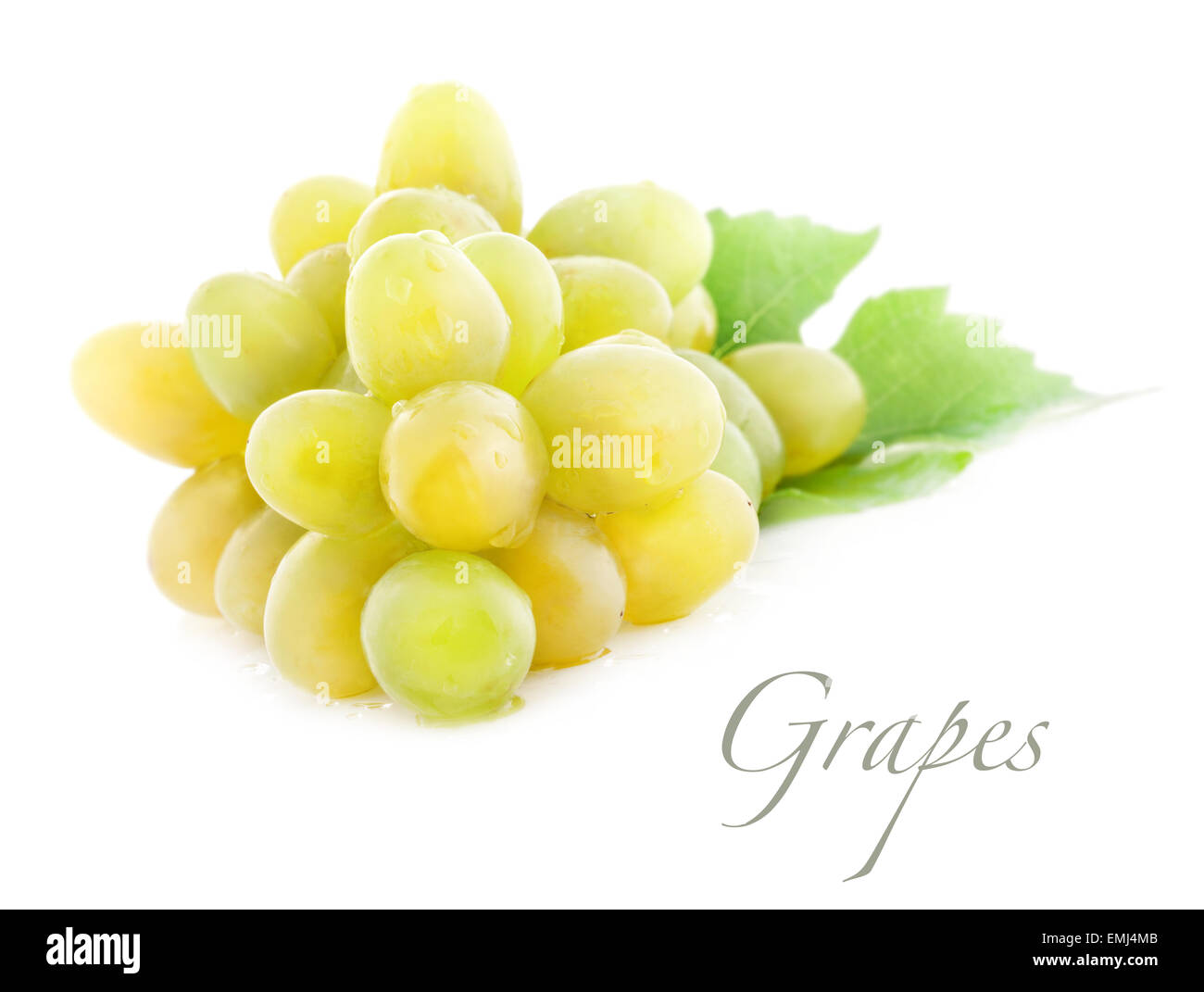 Ripe grapes with leaves Isolated on white background Stock Photo
