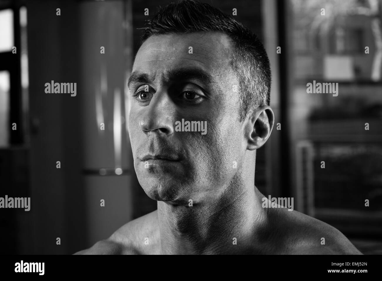 Closeup black and white portrait of a handsome man Stock Photo - Alamy