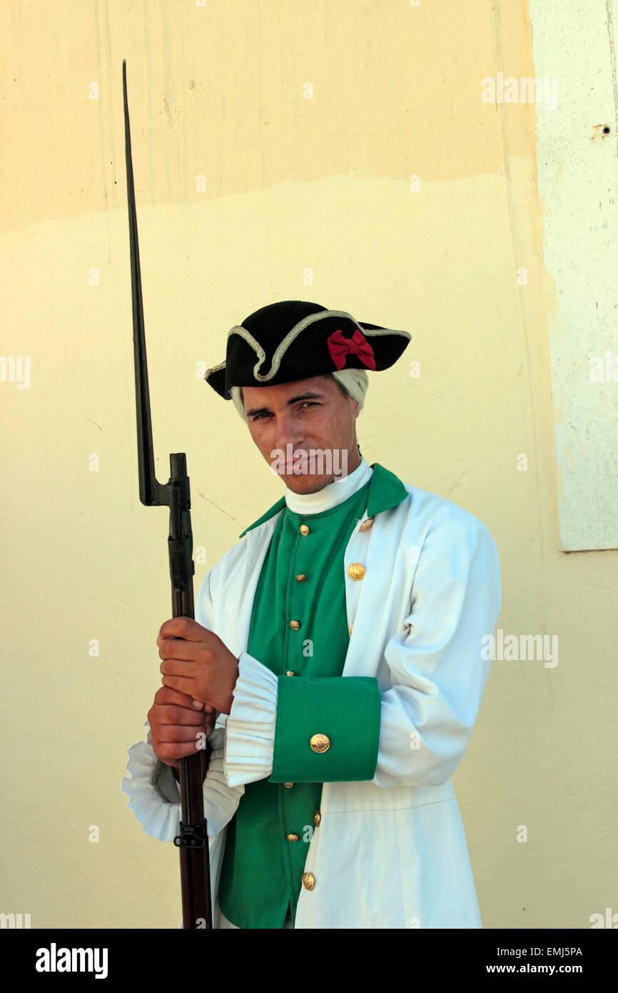 Young soldier in historic costume La Cabana fortress Havana Cuba Stock Photo
