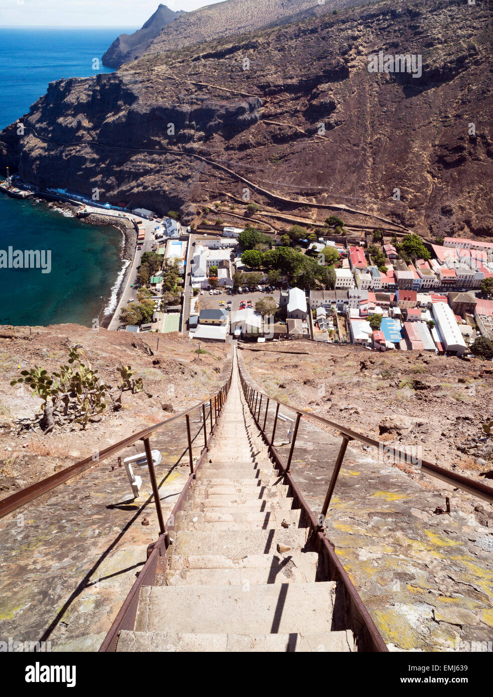Jacobs Ladder steps looking down to Jamestown the capital of St Helena island in the south Atlantic ocean Stock Photo