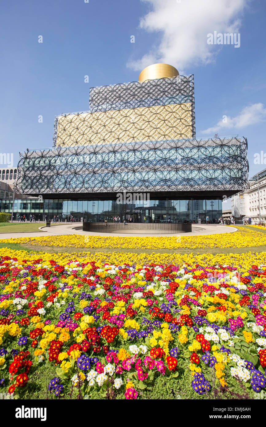 Birmingham, England, UK, Birmingham in bloom, the Birmingham Library surrounded by colorful
