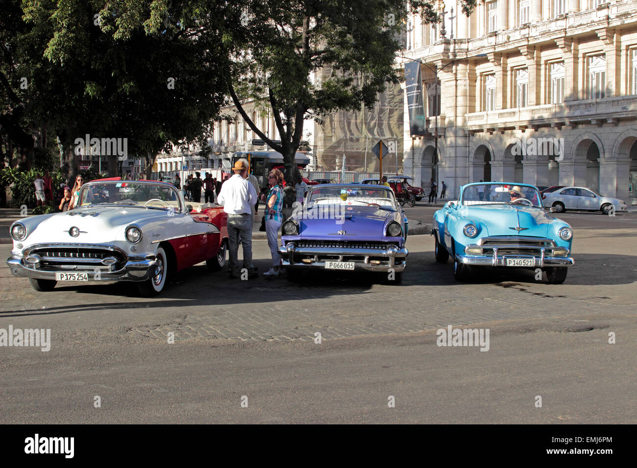1950's era American convertable autos at the capitol building in Havana Cuba Stock Photo