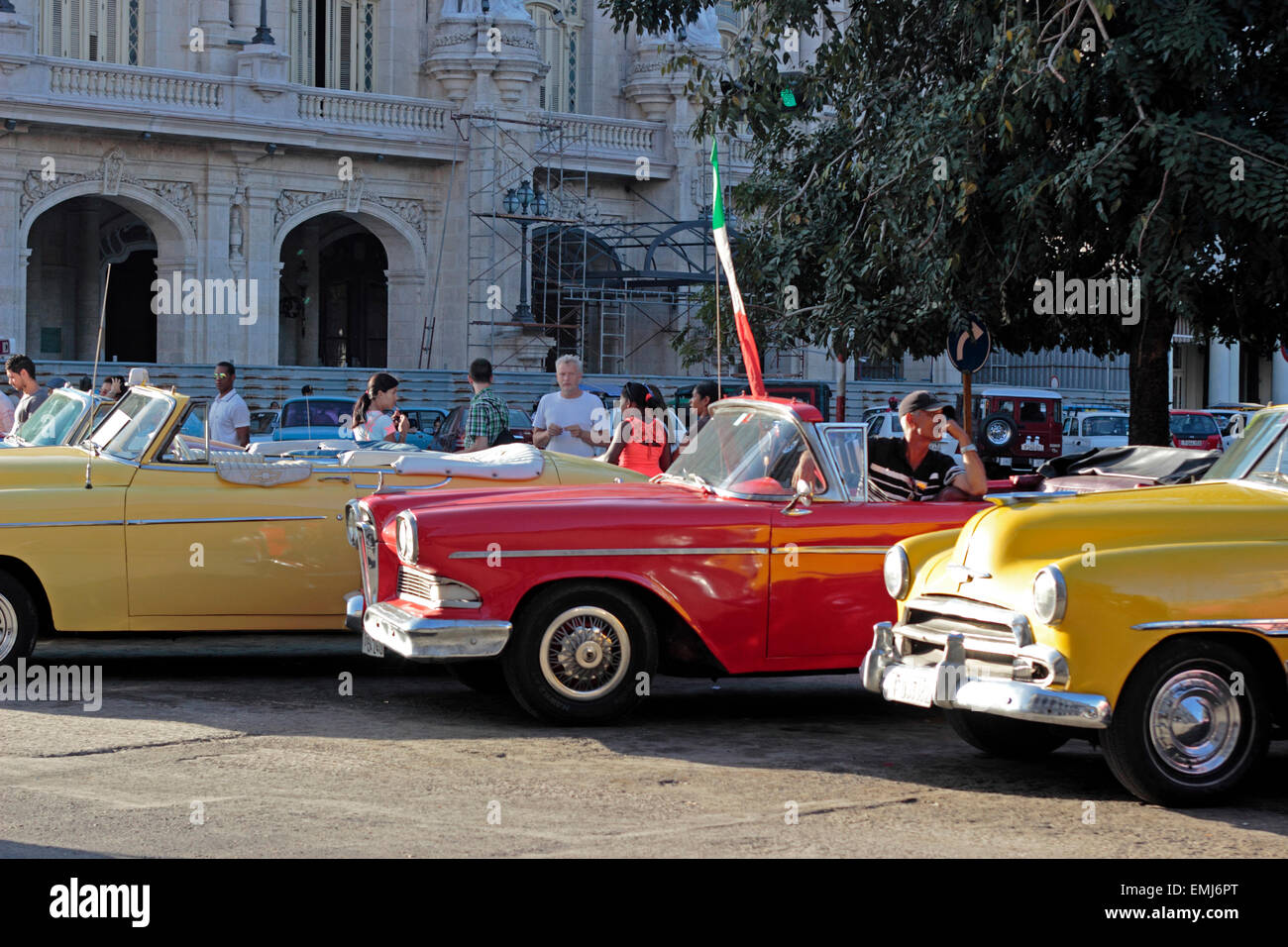 1950's era American convertible autos at the capitol building in Havana Cuba Stock Photo