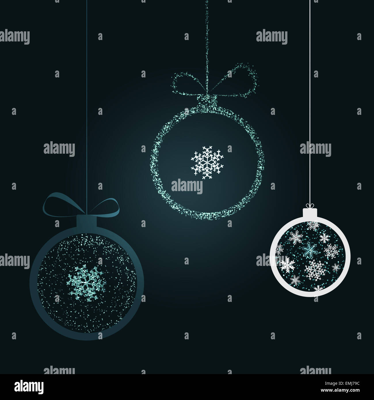 Glittering Christmas balls silhouette on blue gradient background ...