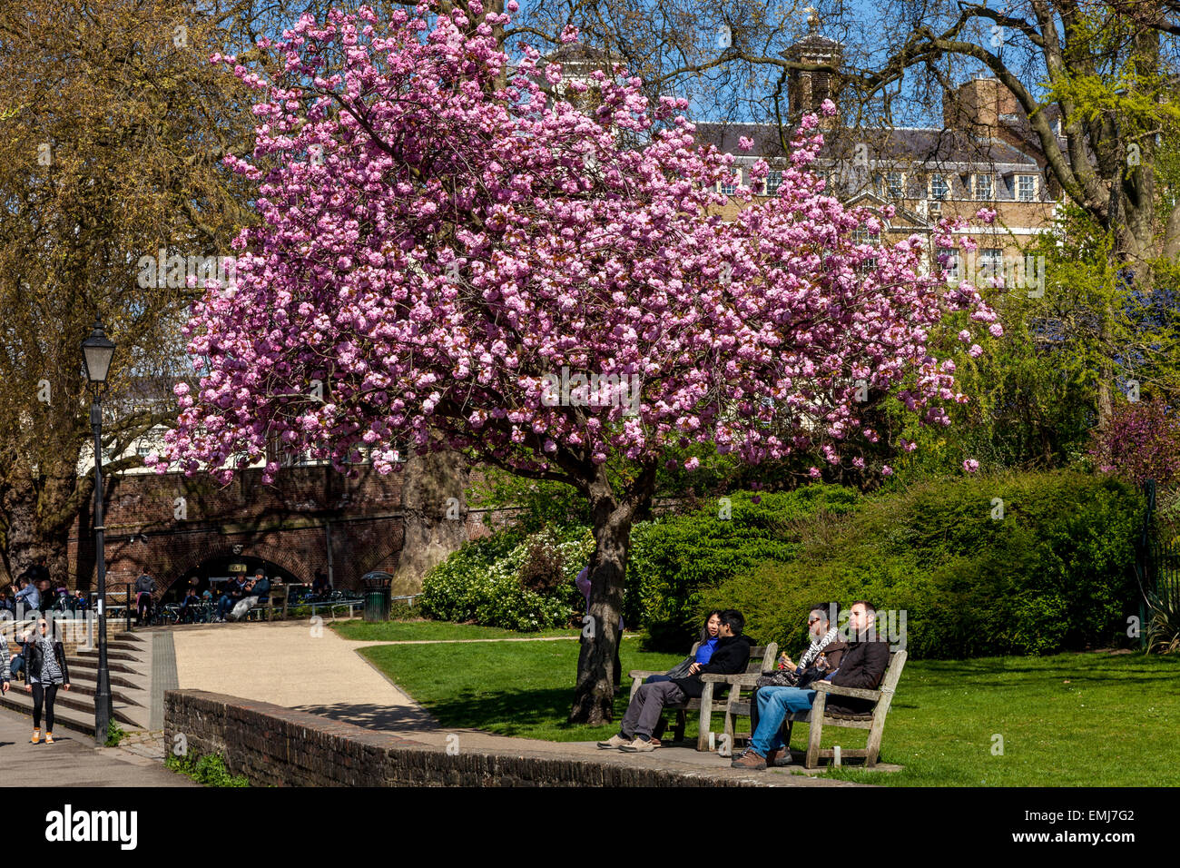 Couples Relaxing By The Riverside, Richmond Upon Thames, London, England Stock Photo