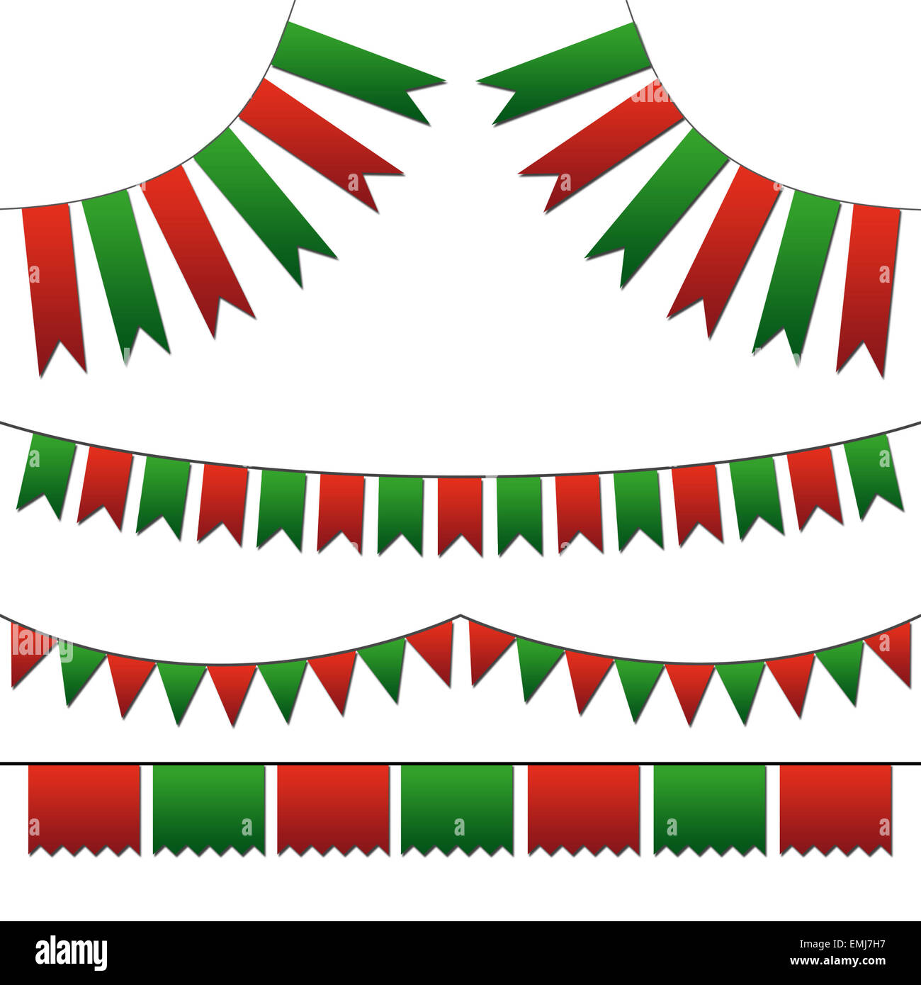 Red and Green buntingsfor decoration of invitations, greeting cards. Bunting flags Stock Photo