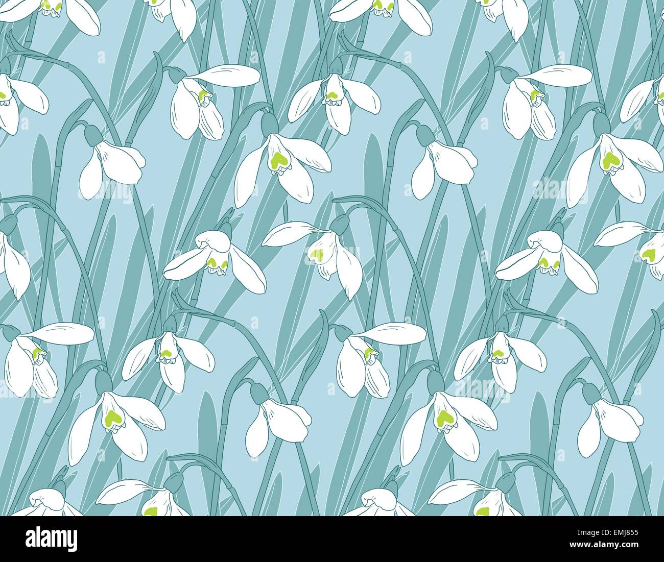 Snowdrops spring seamless background. Hand-drawn vector illustration Stock Vector