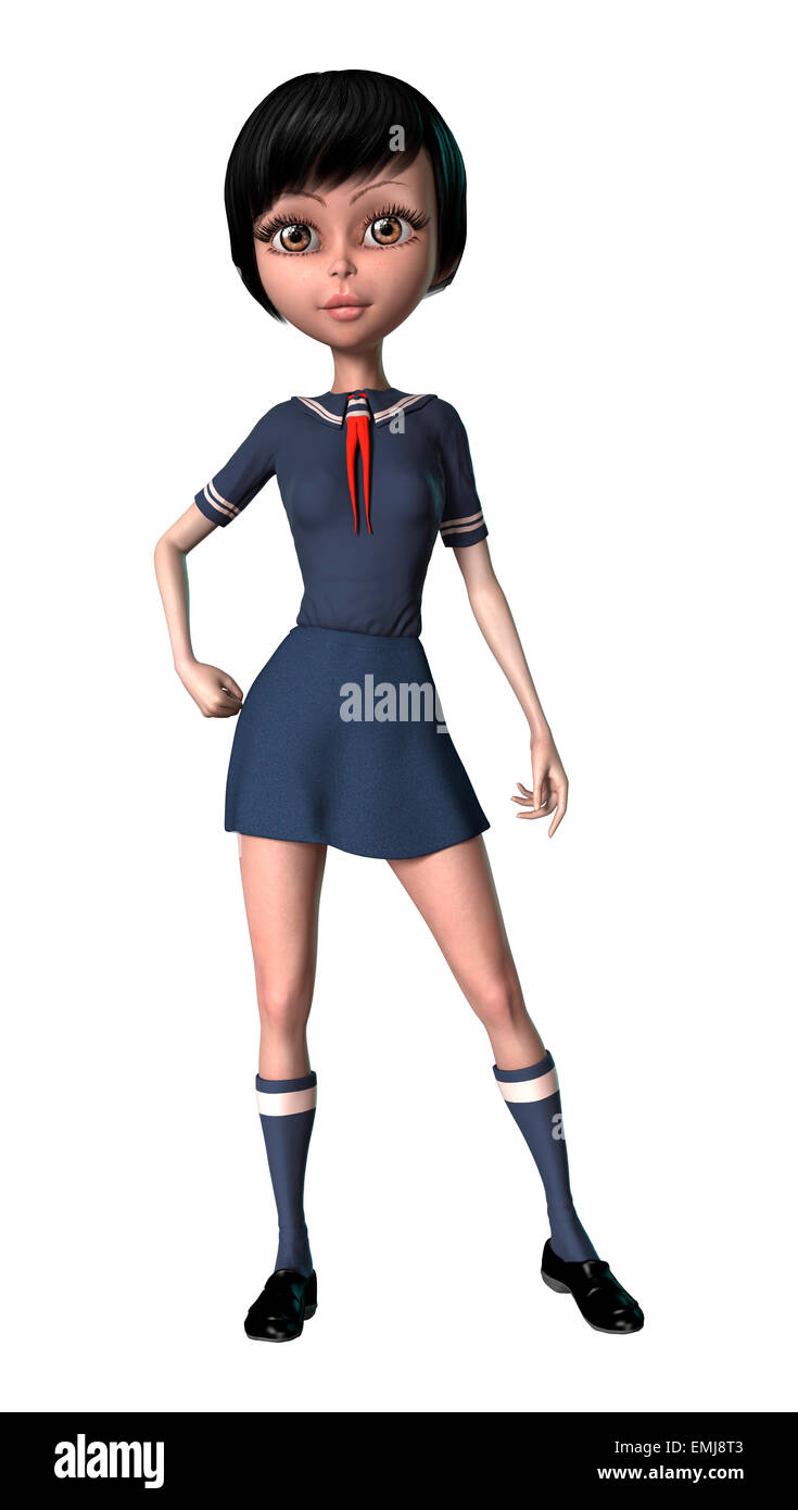 3D digital render of a cute Japanese schoolgirl isolated on white ...