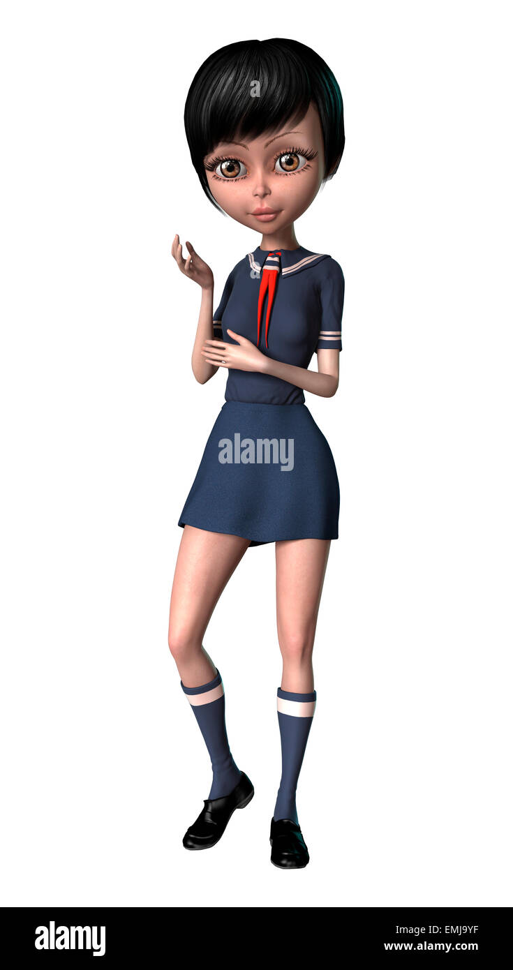 3D digital render of a cute Japanese schoolgirl isolated on white ...