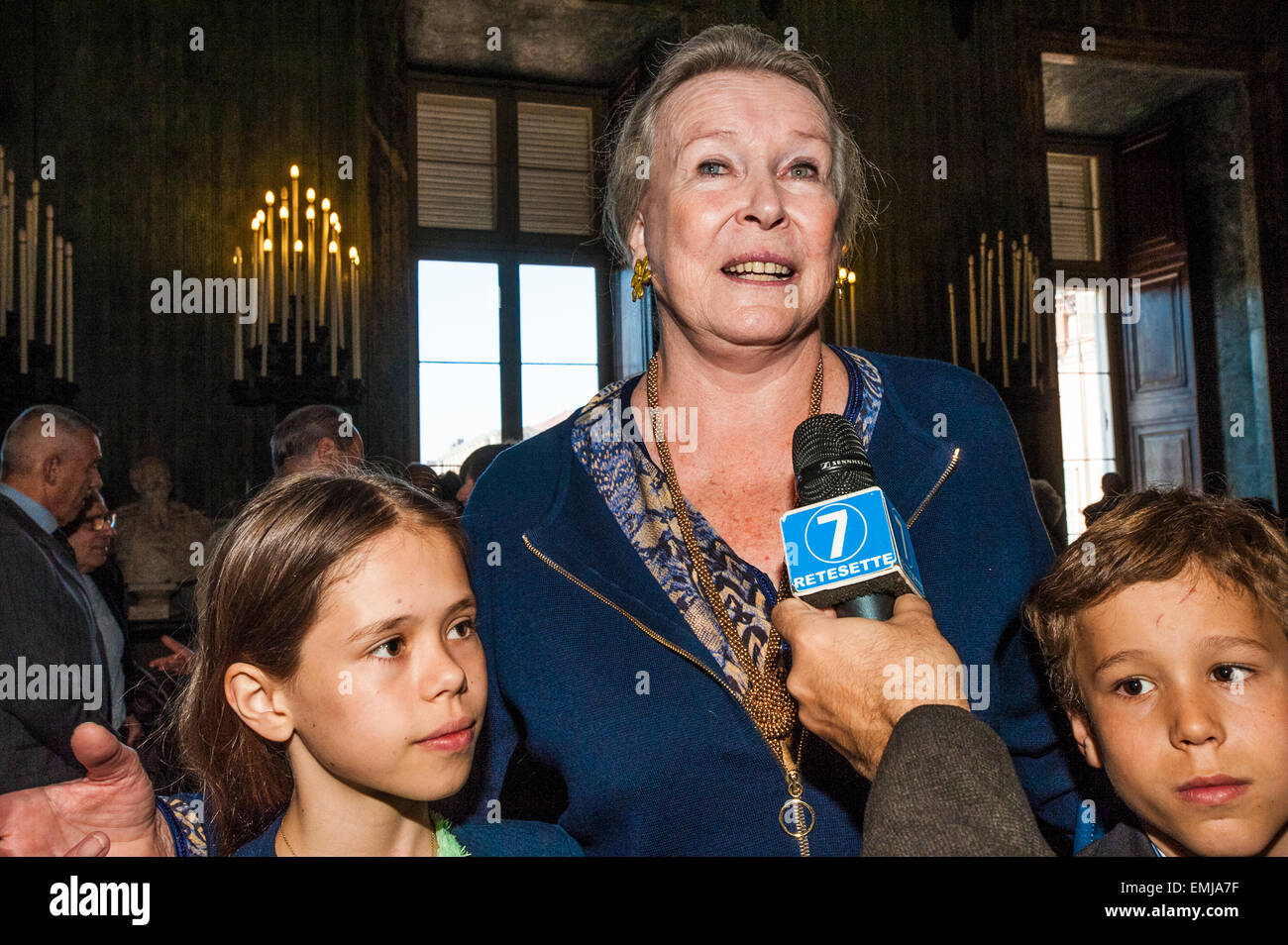 Turin, Italy. 21st Apr, 2015. Italy Piedmont Turin Royal Palace opening of the 'the places of ostension  in the centuries'Maria Gabriella di Savoia and his grandchildren. Credit:  Realy Easy Star/Alamy Live News Stock Photo