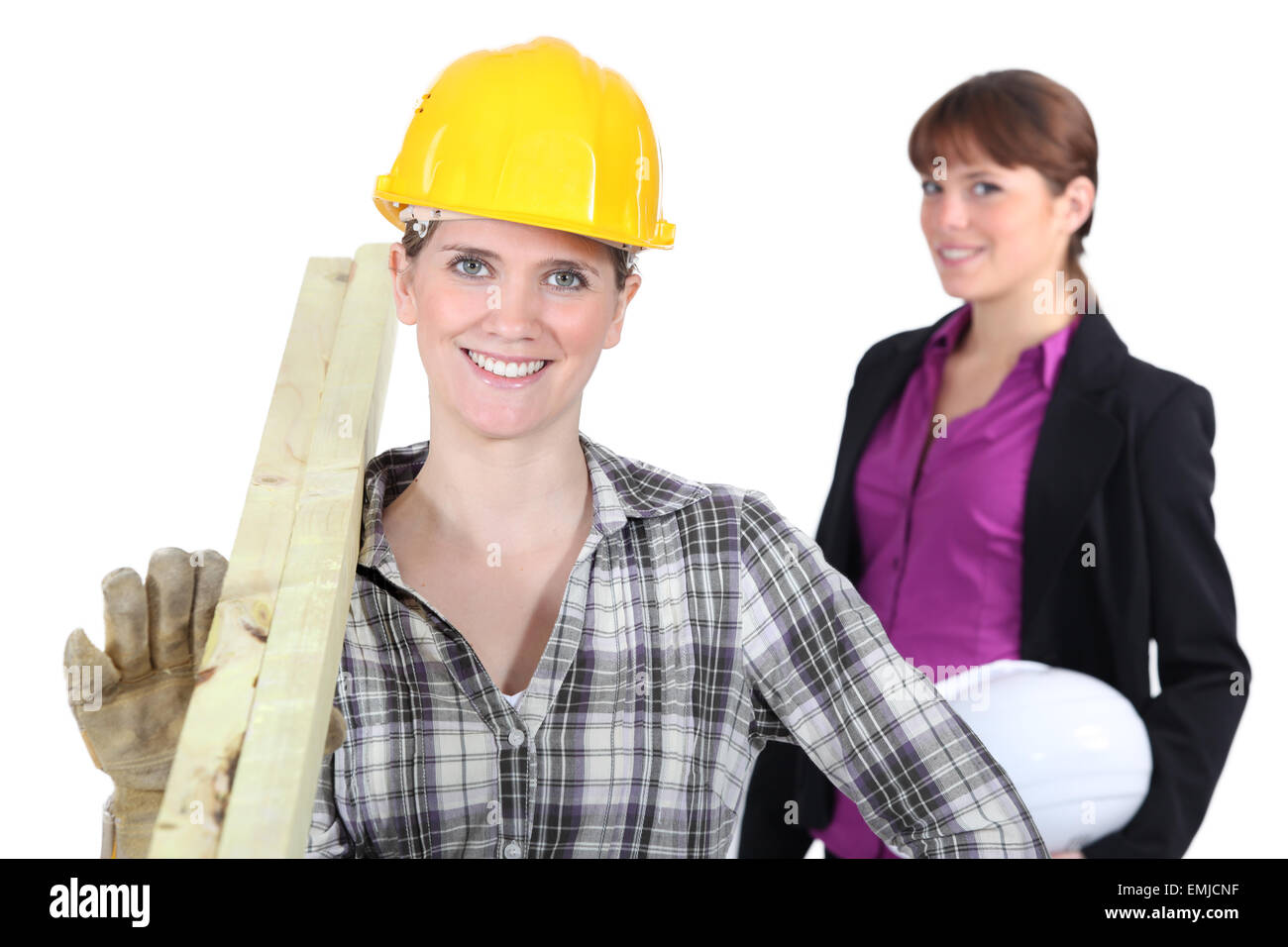 An architect and her carpenter Stock Photo Alamy