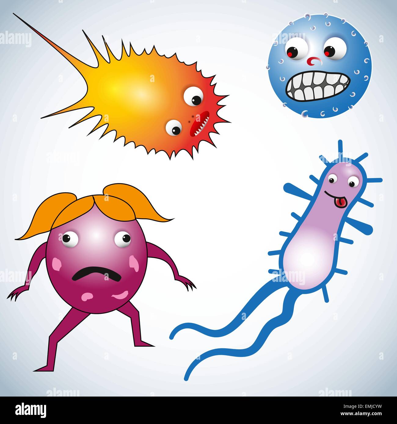 Vector cartoon bacteria set on white background Stock Vector