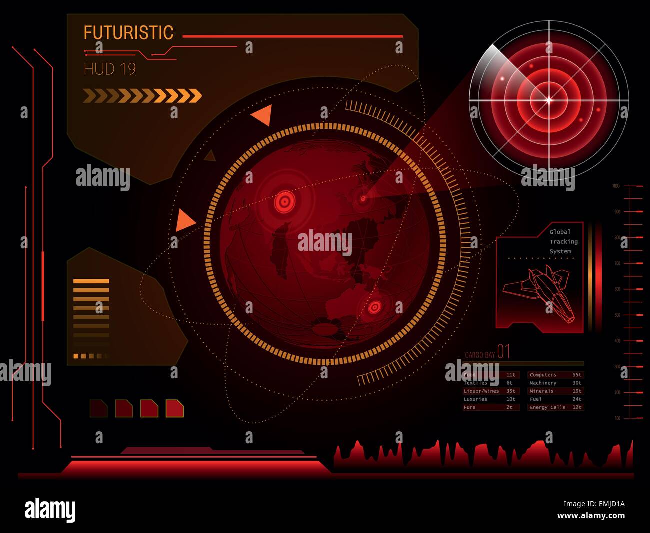 Futuristic red virtual graphic touch user interface HUD Stock Vector
