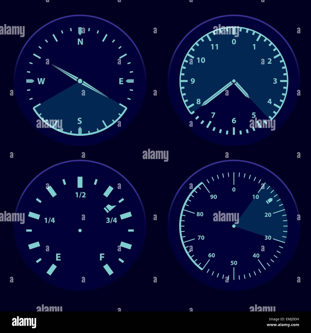 Futuristic blue gauge dashboard touch user interface HUD Stock Vector