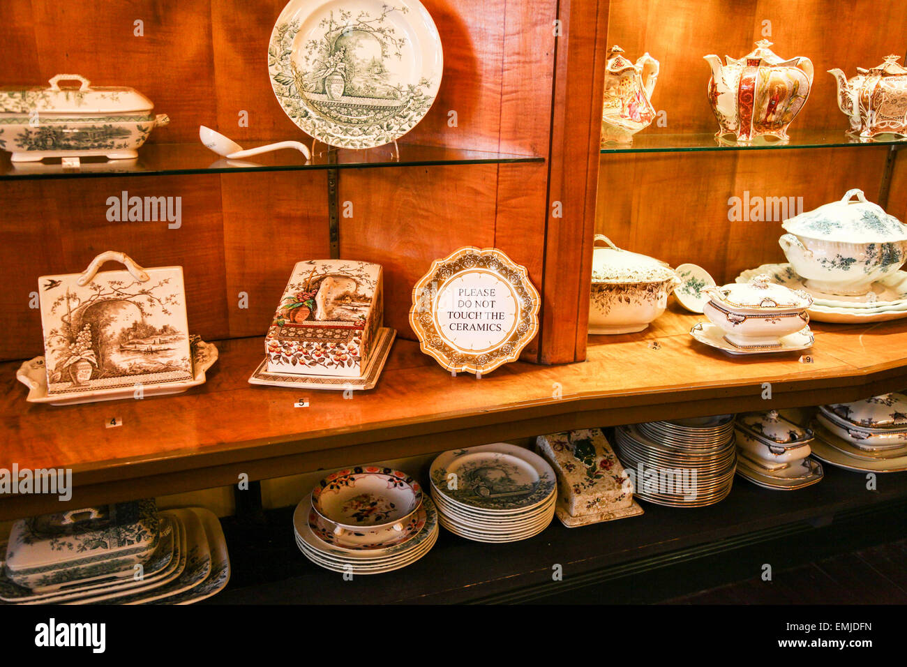 Pottery on display inside the old offices at Burleigh Middleport pottery factory StokeonTrent