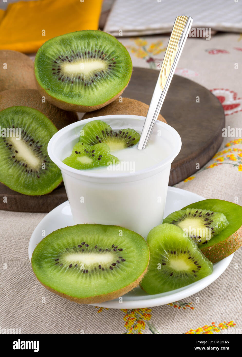 low-fat plain yogurt creamy kiwi flavor Stock Photo