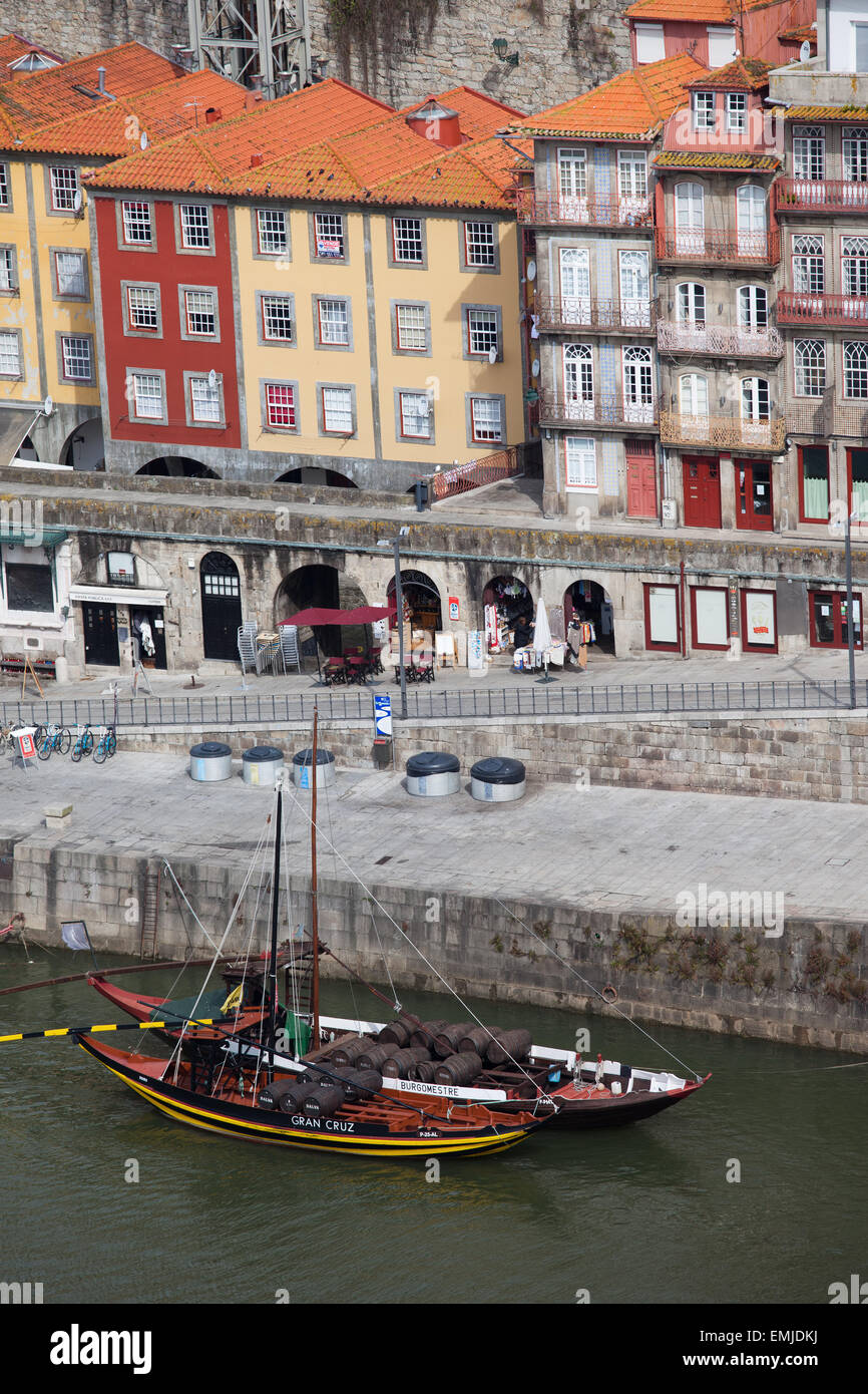 Porto in Portugal, waterfront in historic city centre by the Douro river. Stock Photo