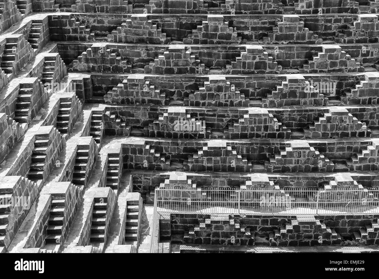 Giant stepwell in rajasthan, india, Black and white Stock Photo