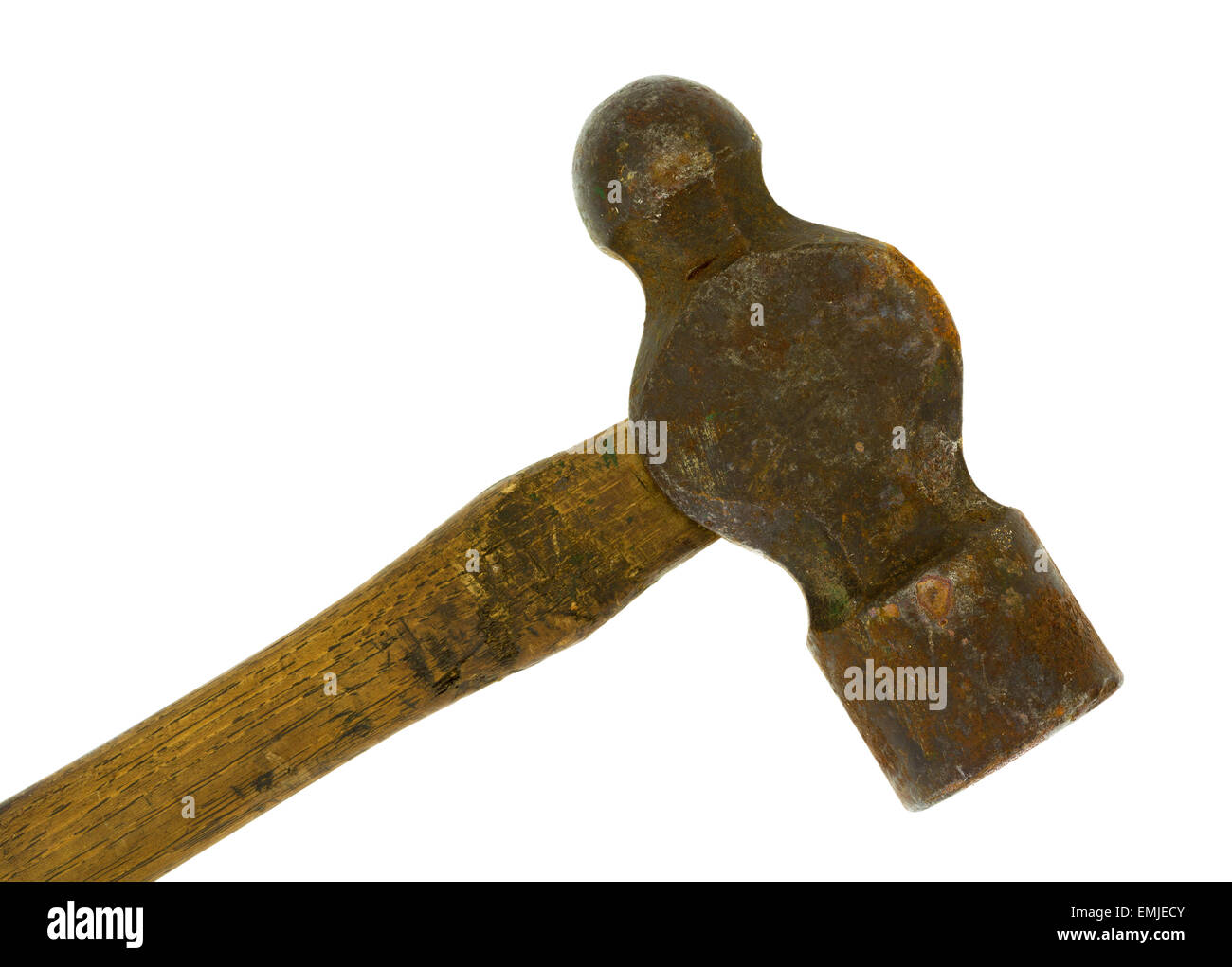 Close view of the head of a ball-peen hammer on a white background. Stock Photo