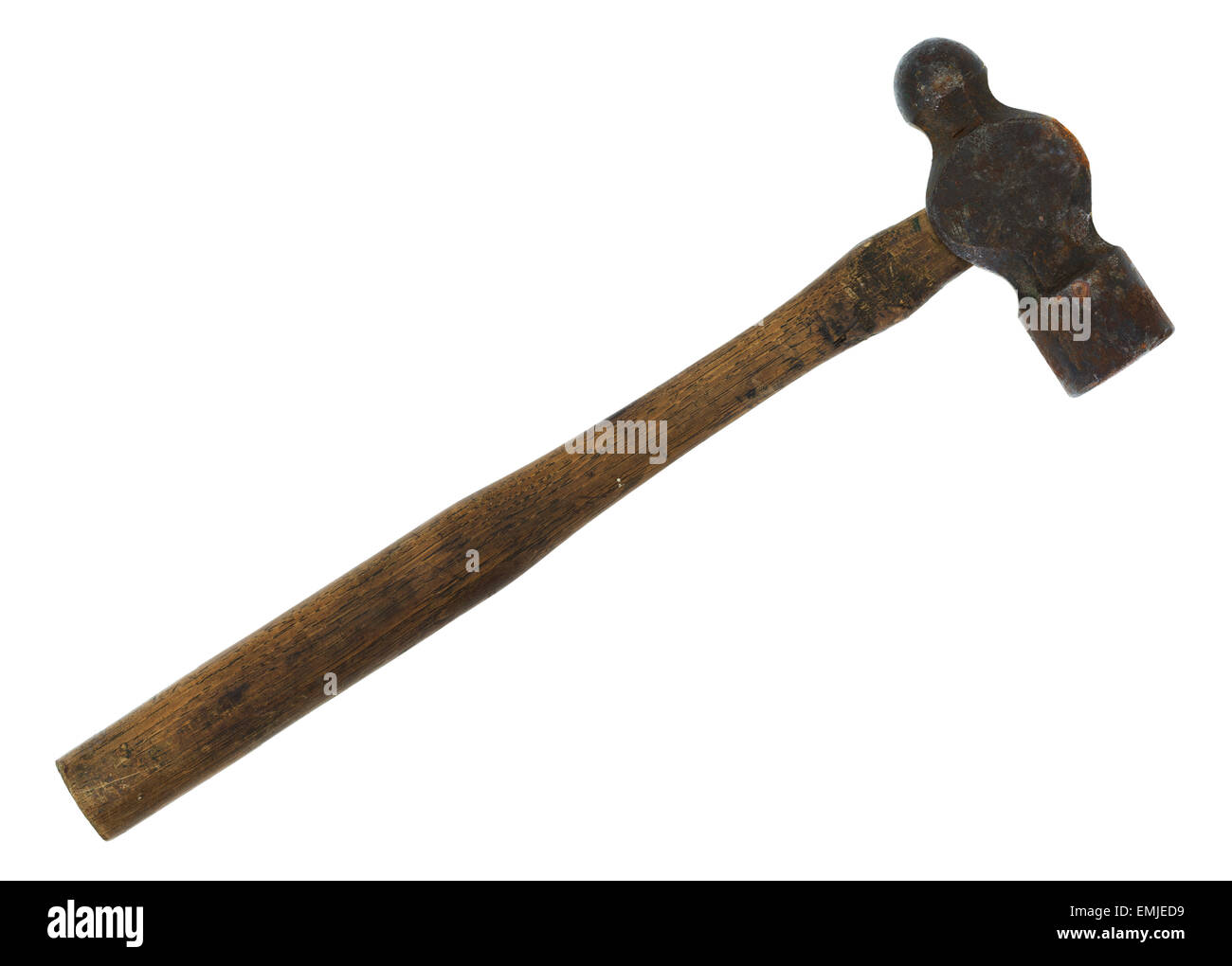 A large antique ball-peen hammer isolated on a white background. Stock Photo
