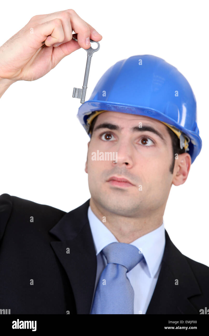 Man with hard hat Stock Photo Alamy