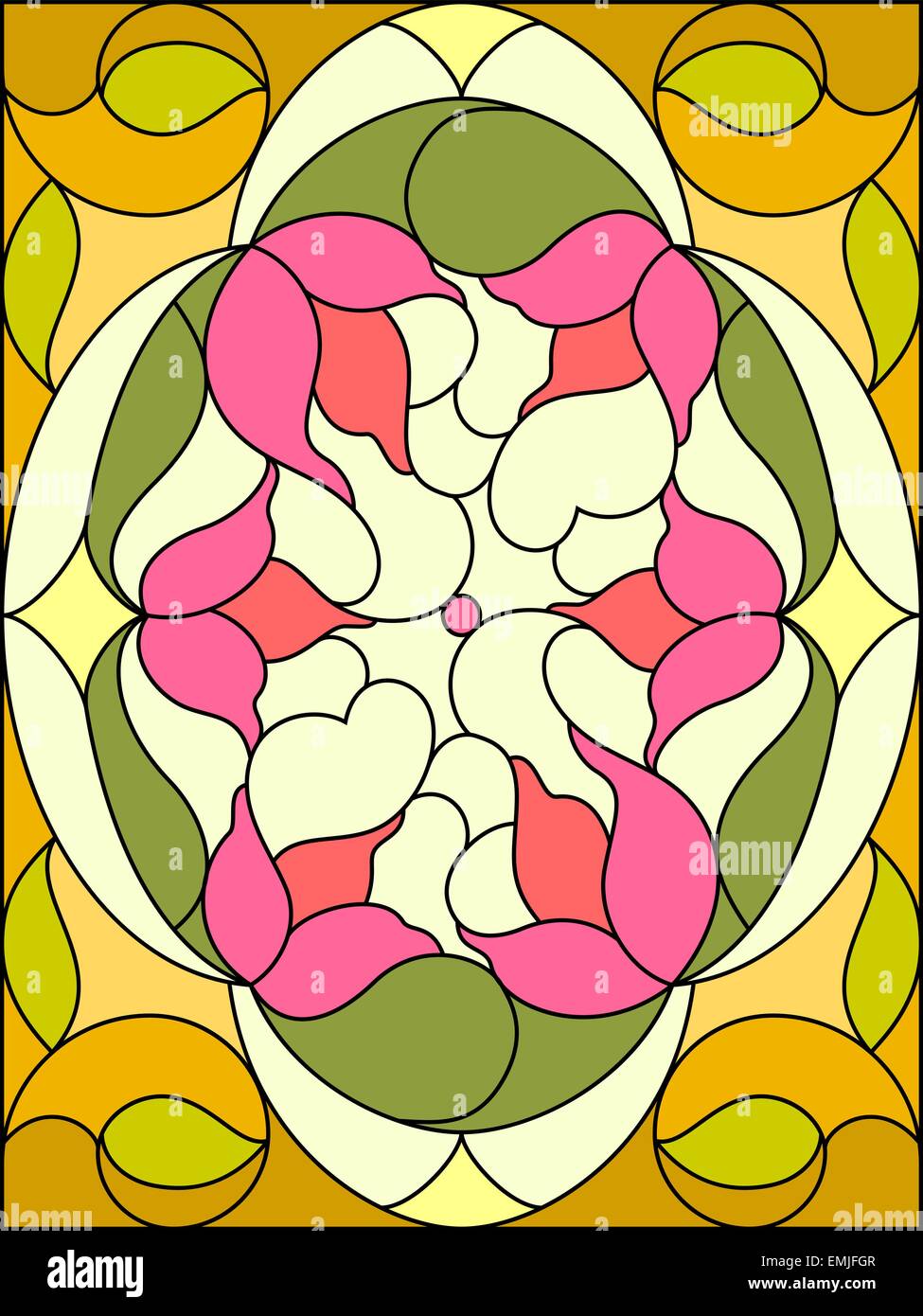 Flowers composition. Floral pattern for stained glass window. Stock Vector