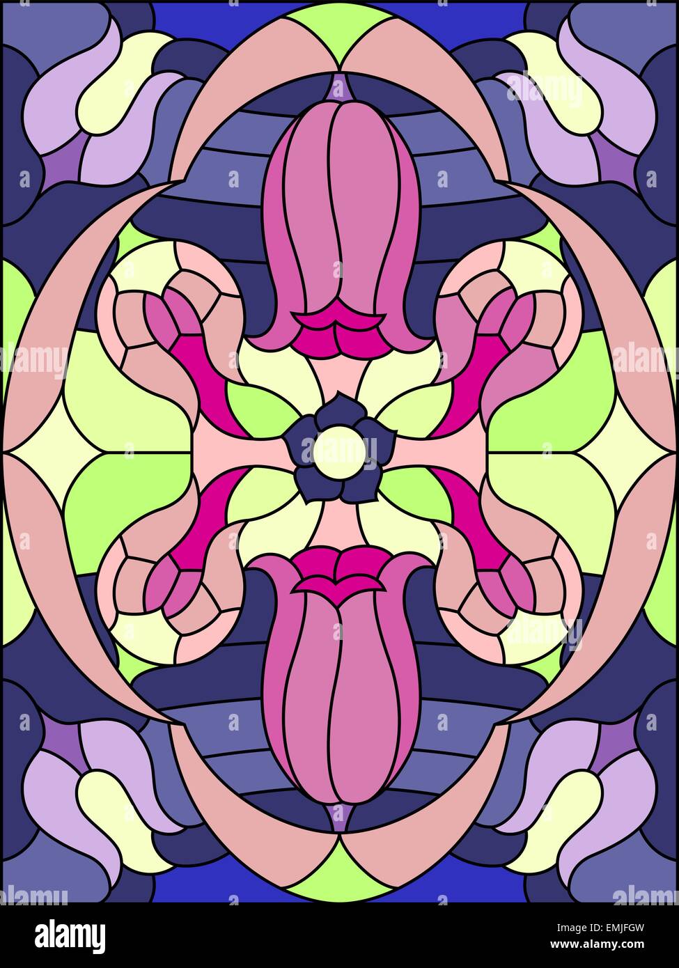 Flowers composition. Floral pattern for stained glass window. Stock Vector