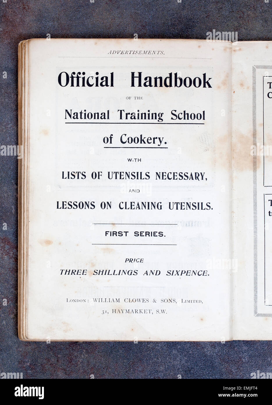 Official Handbook of the National Training Cookery School Stock Photo