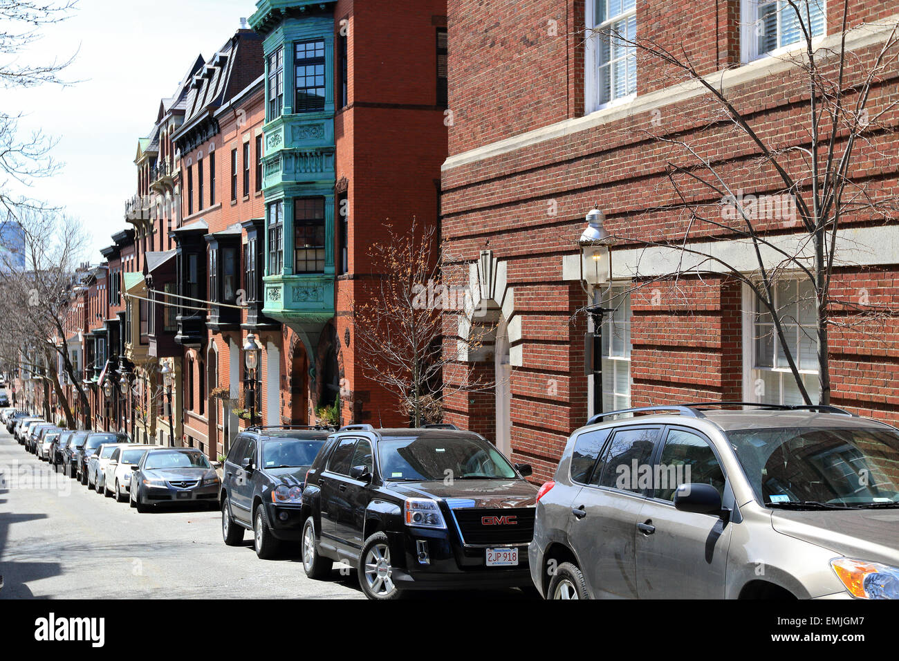 Boston Massachusetts Bunker Hill neighborhood apartments and condominiums street scene Stock