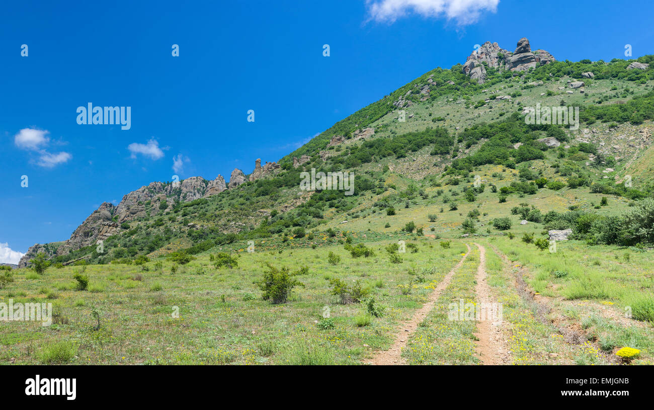 Way to Valley of Ghosts in Crimean mountains near Alushta resort, Ukraine. Stock Photo