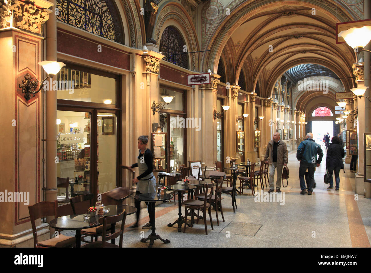 Austria, Vienna, Ferstel Passage, interior, cafes, shops, people, Stock Photo