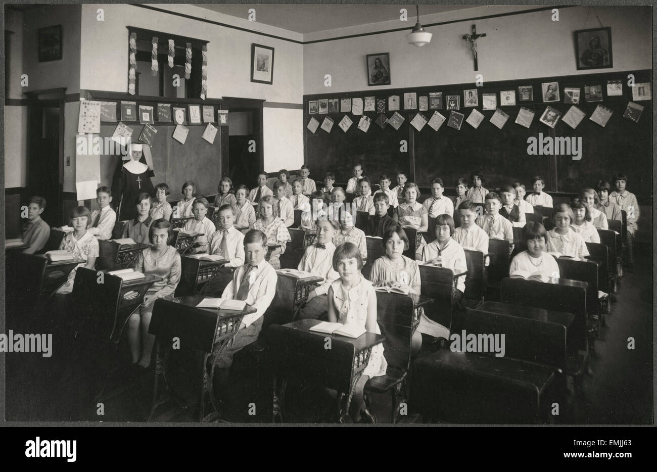 Catholic Elementary School Class Portrait, USA, circa 1930 Stock Photo