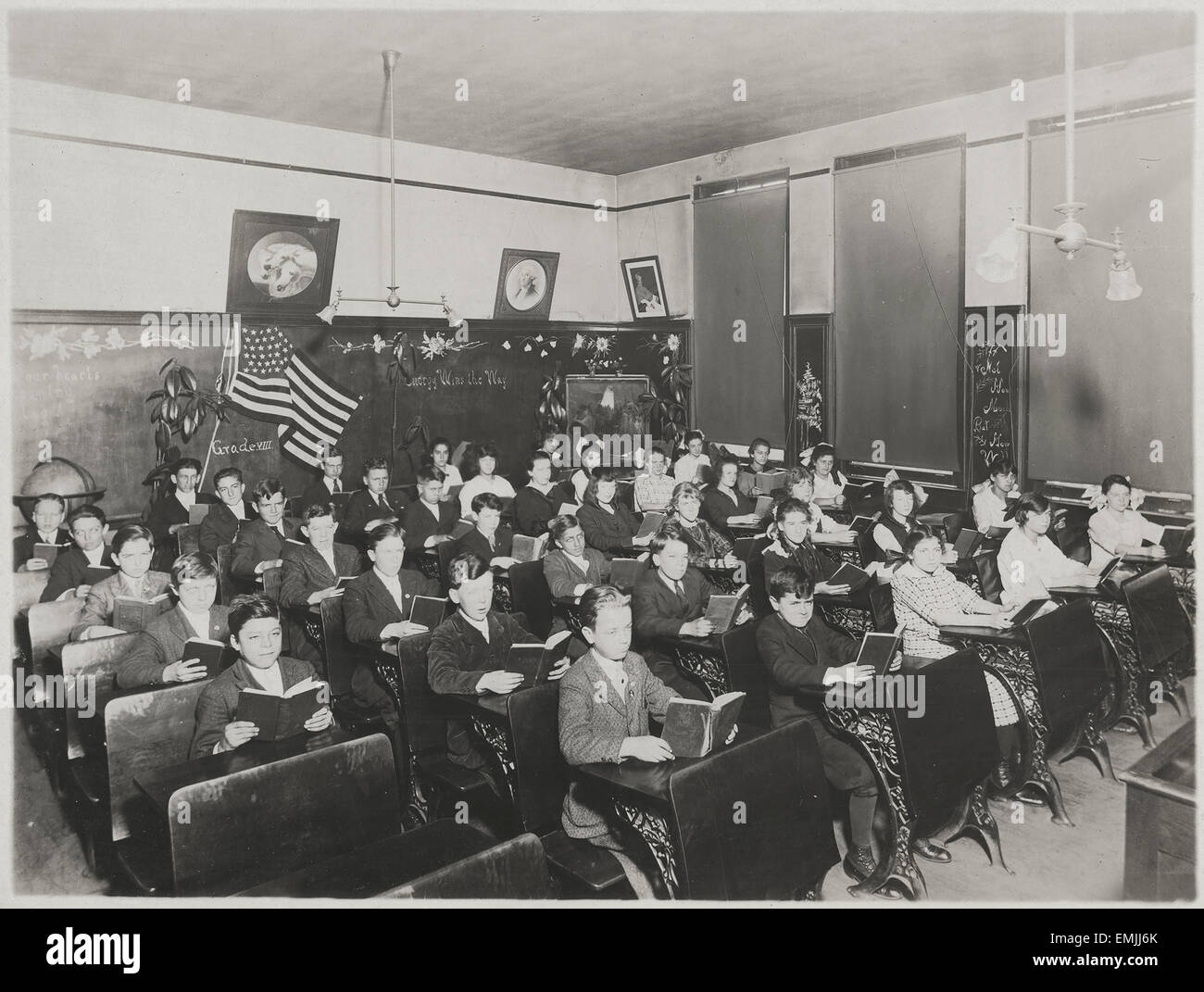 Students in Classroom, 8th Grade Portrait, USA, circa 1910's Stock Photo