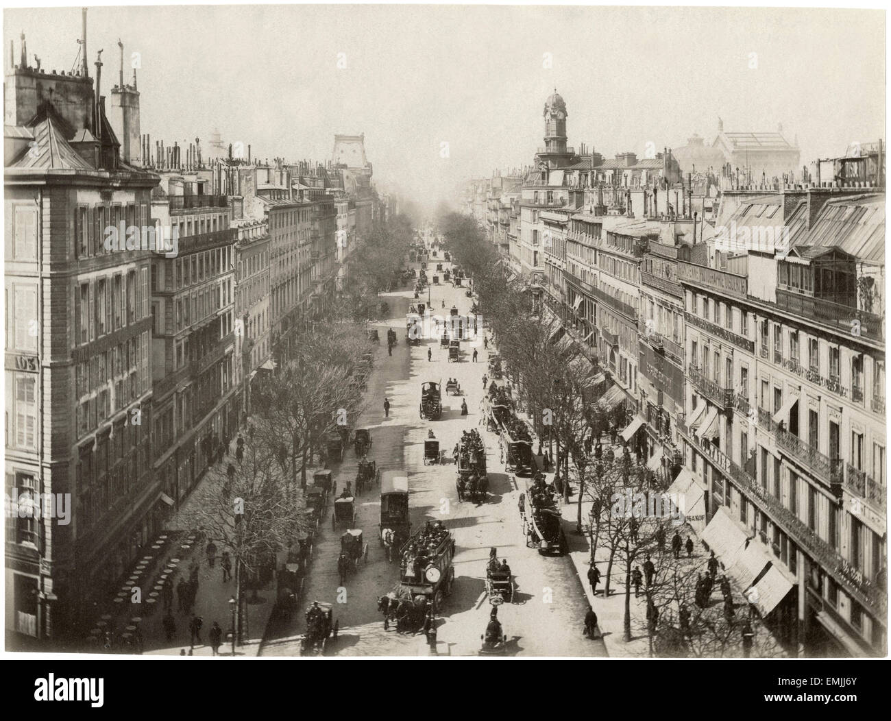Street Scene, Boulevard des Italiens, Paris, France, Albumen Print, circa 1890 Stock Photo