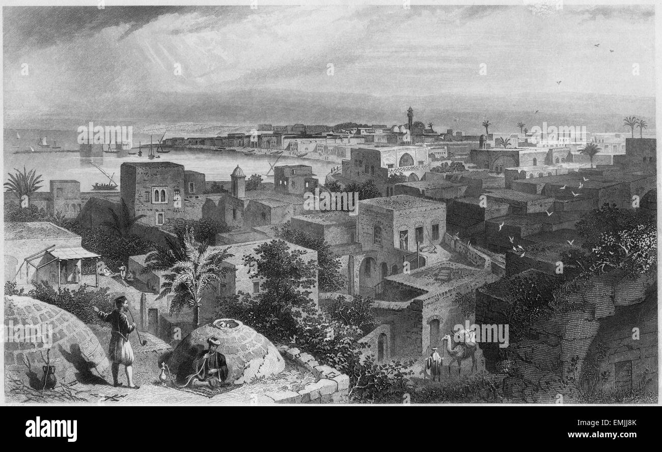 View of Tyre, Drawing A.C. Warren, Engraving by L. Delnoce, circa 1880 Stock Photo