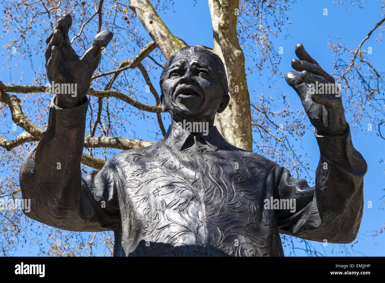 A statue of former South African President Nelson Mandela, situated on