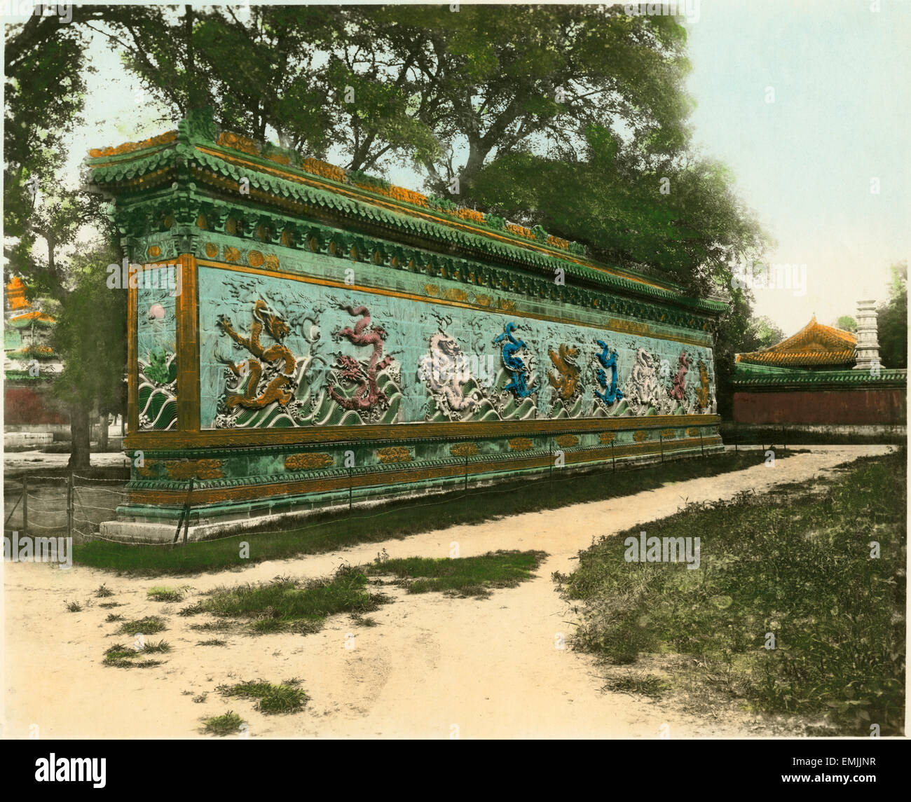 Nine Dragons Screen, Winter Palace, Beijing, China, circa 1930 Stock Photo