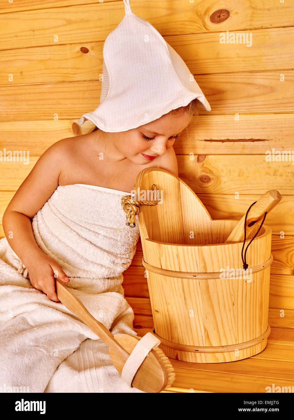 Child relaxing at sauna Stock Photo Alamy