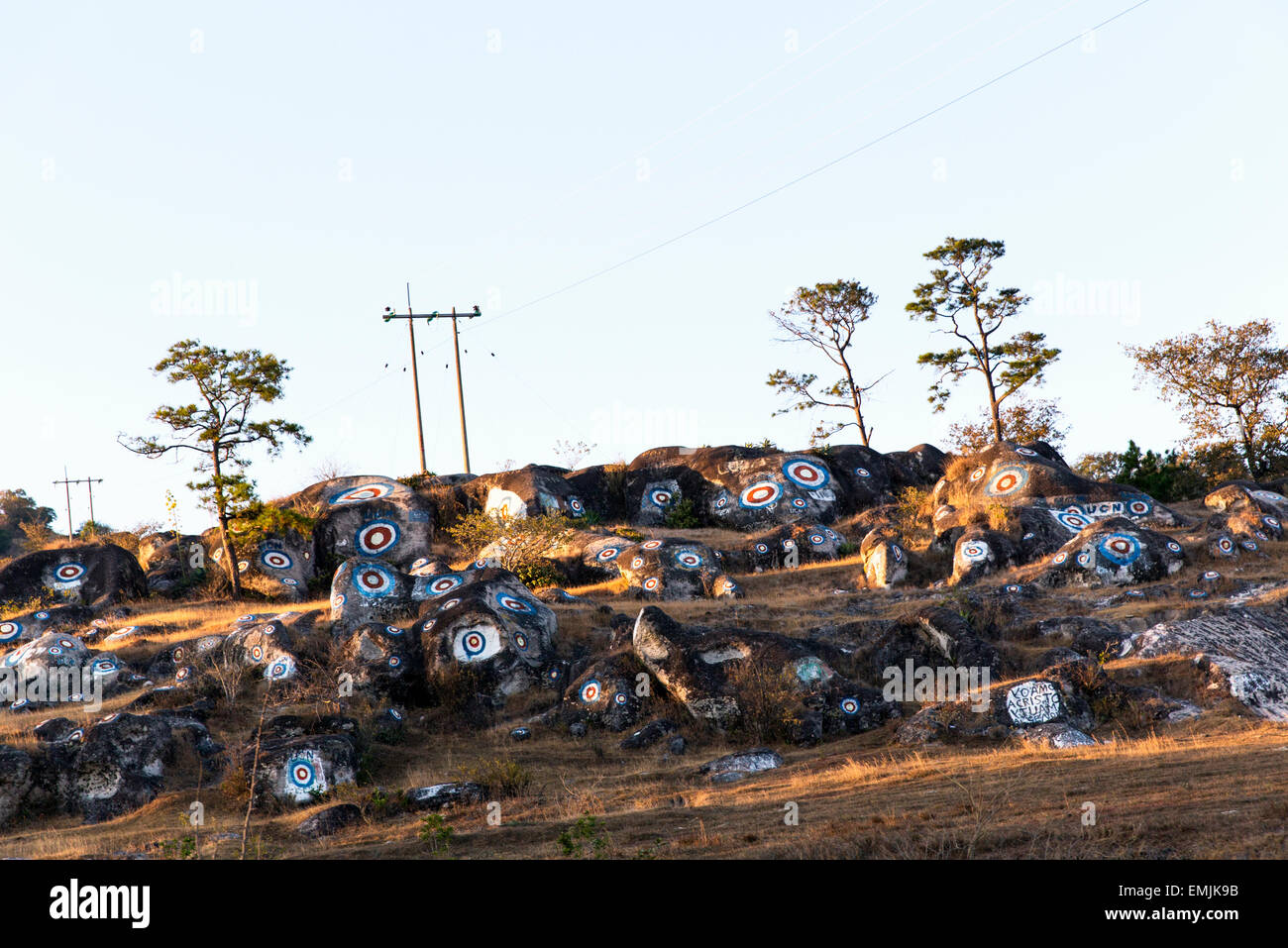 Guatemala, Jalapa, political  party signs painted on rocks on a hill side at election time Stock Photo