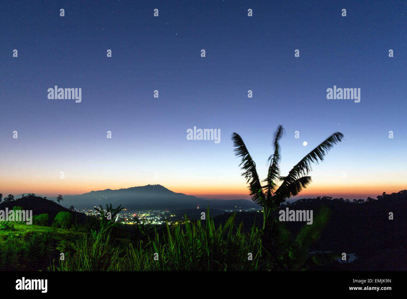 Guatemala,Jalapa,dawn with moon and stars Stock Photo