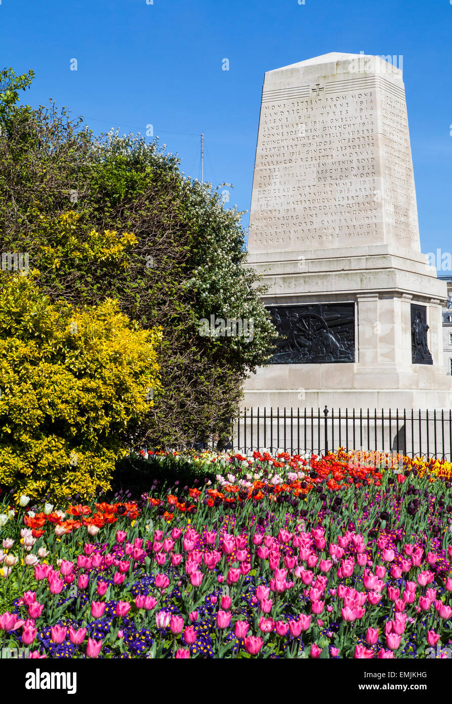 A beautiful view of the Guards Memorial from St. James’s Park in London. Stock Photo