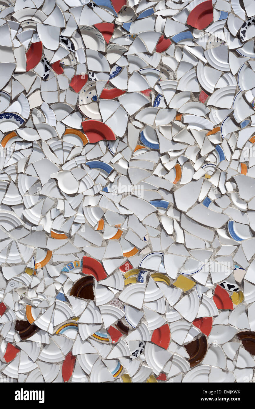 Wall mosaic made from broken plates Stock Photo Alamy