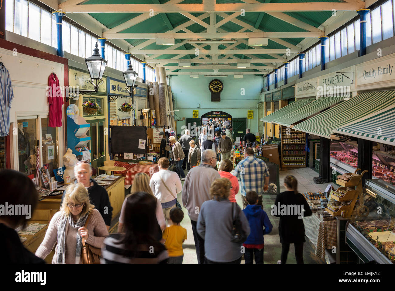 Indoor market, Brecon town in the Brecon Beacons Wales Stock Photo