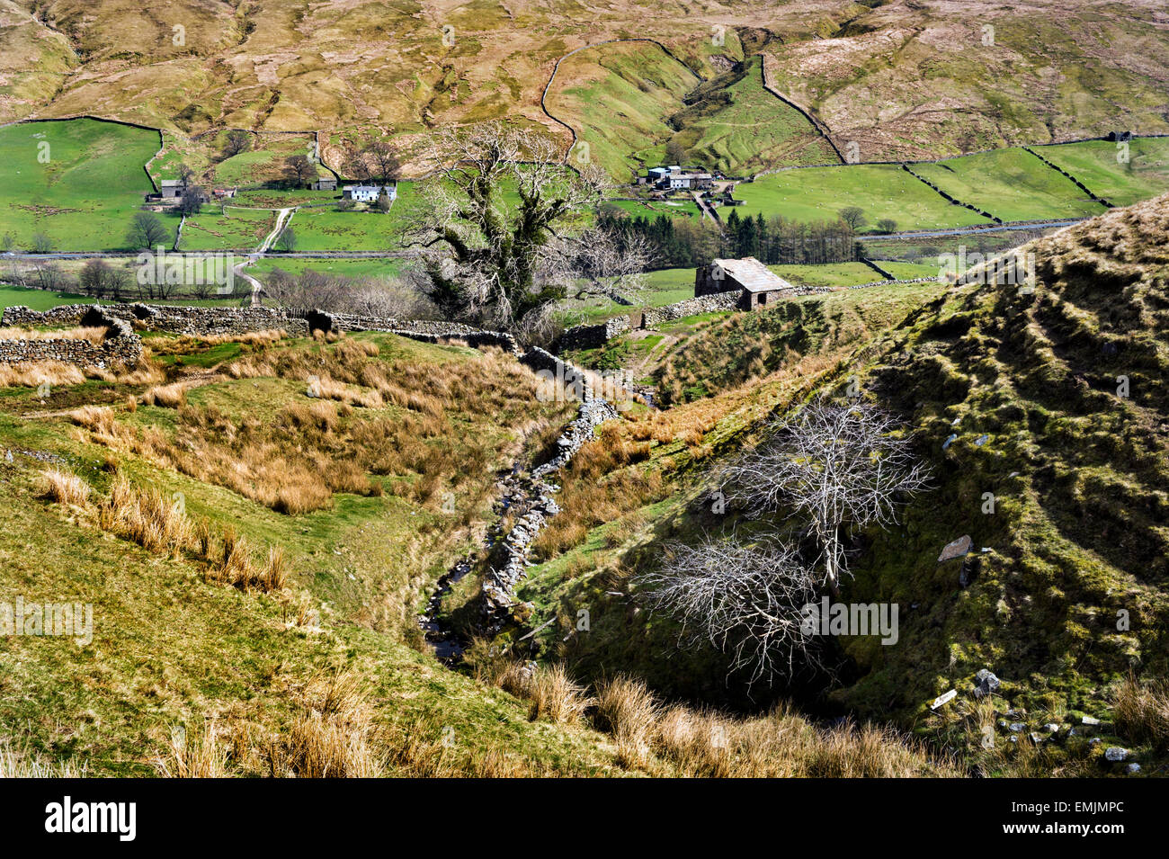 Looking down The Pennine Bridleway to Hazelgill in the Mallerstang area of the Eden Valley, Cumbria UK. Stock Photo