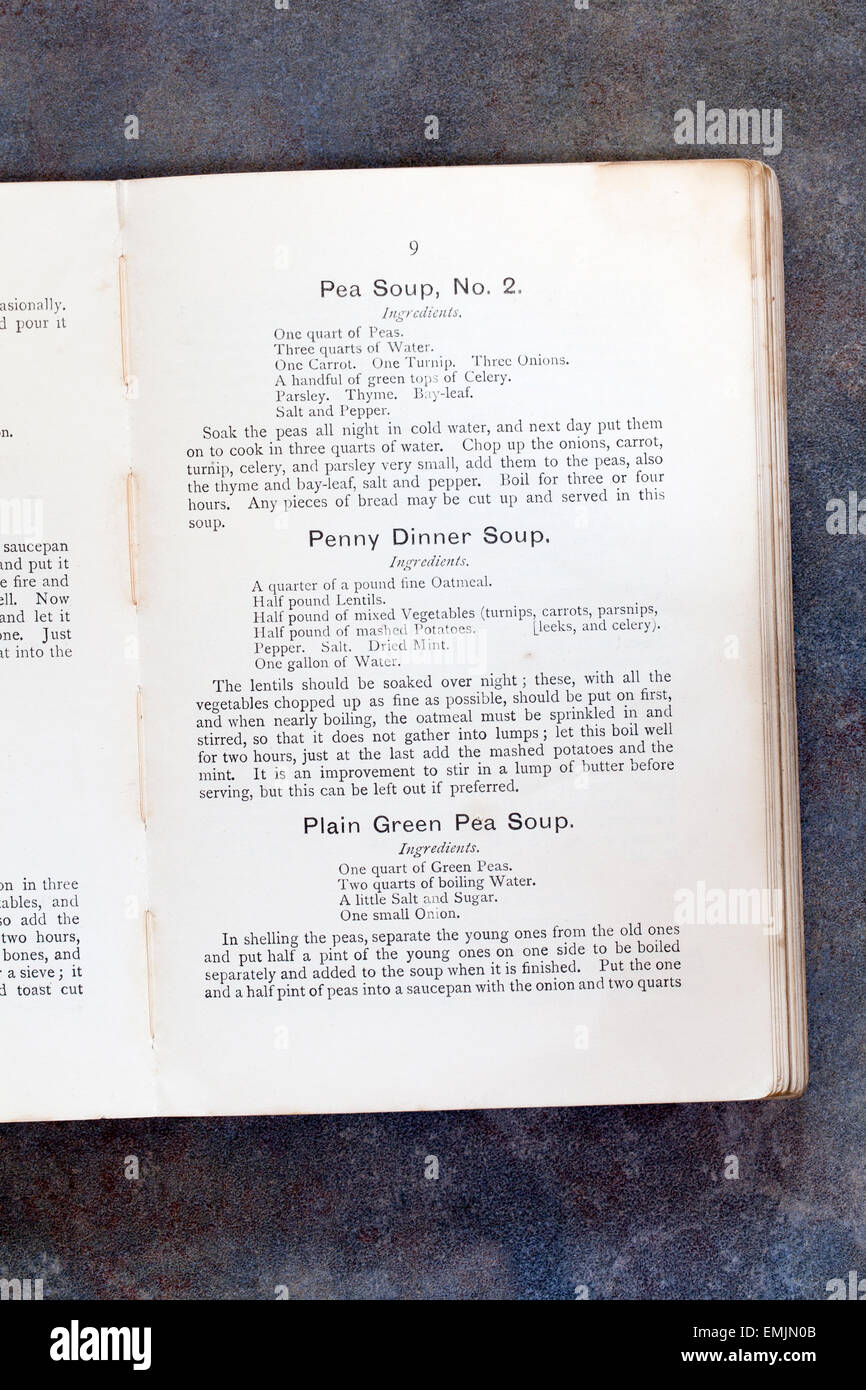 Recipes from Plain Cookery Recipes Book by Mrs Charles Clarke for the National Training School Stock Photo