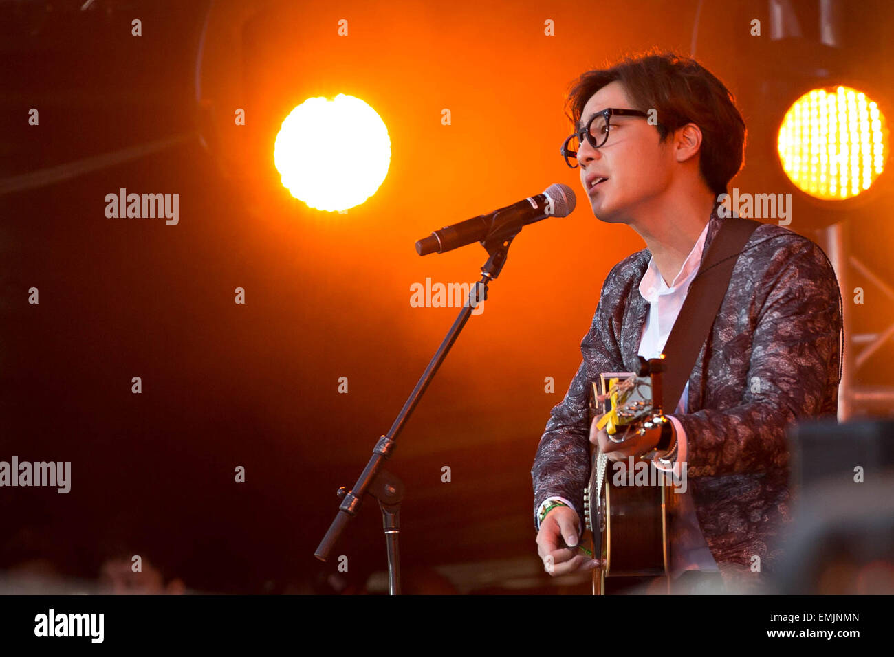 South Korean singer Roy Kim performs during the Global Citizen 2015 Earth Day concert on the National Mall April 18, 2015 in Washington, DC. Stock Photo