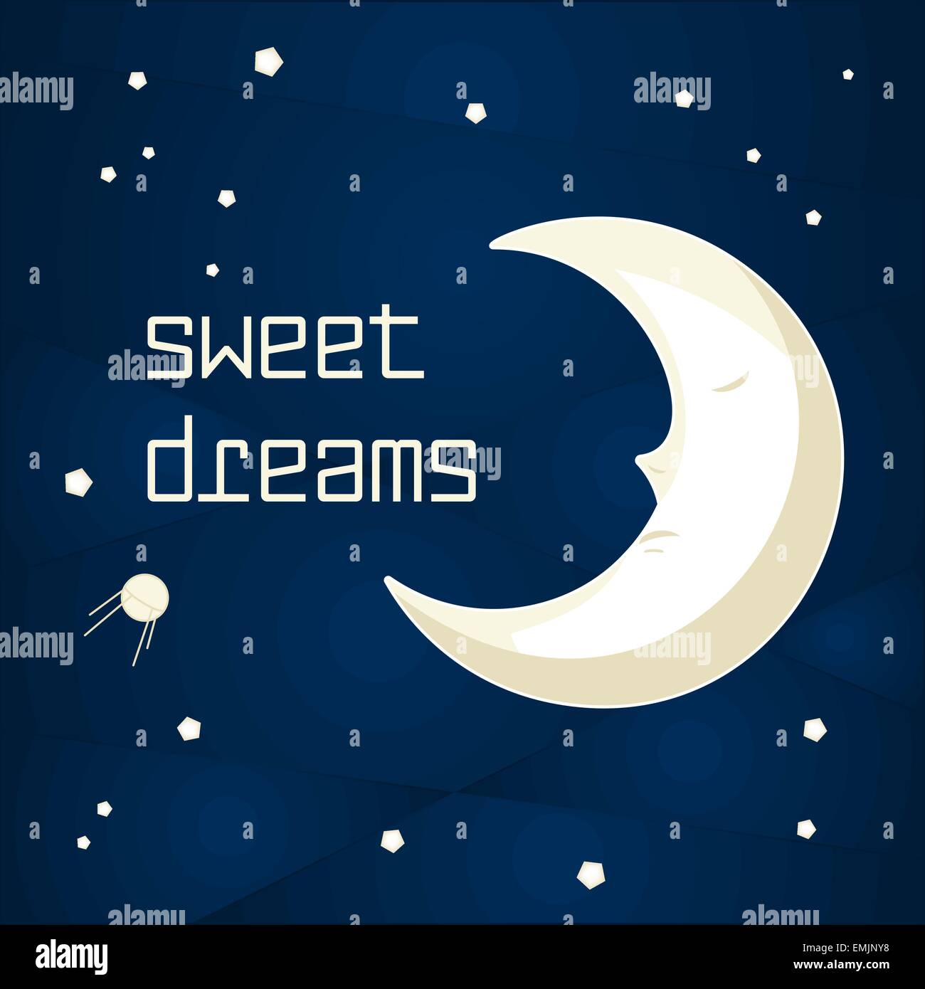 Pretty cartoon moon sleeping in the night sky with stars Stock Vector
