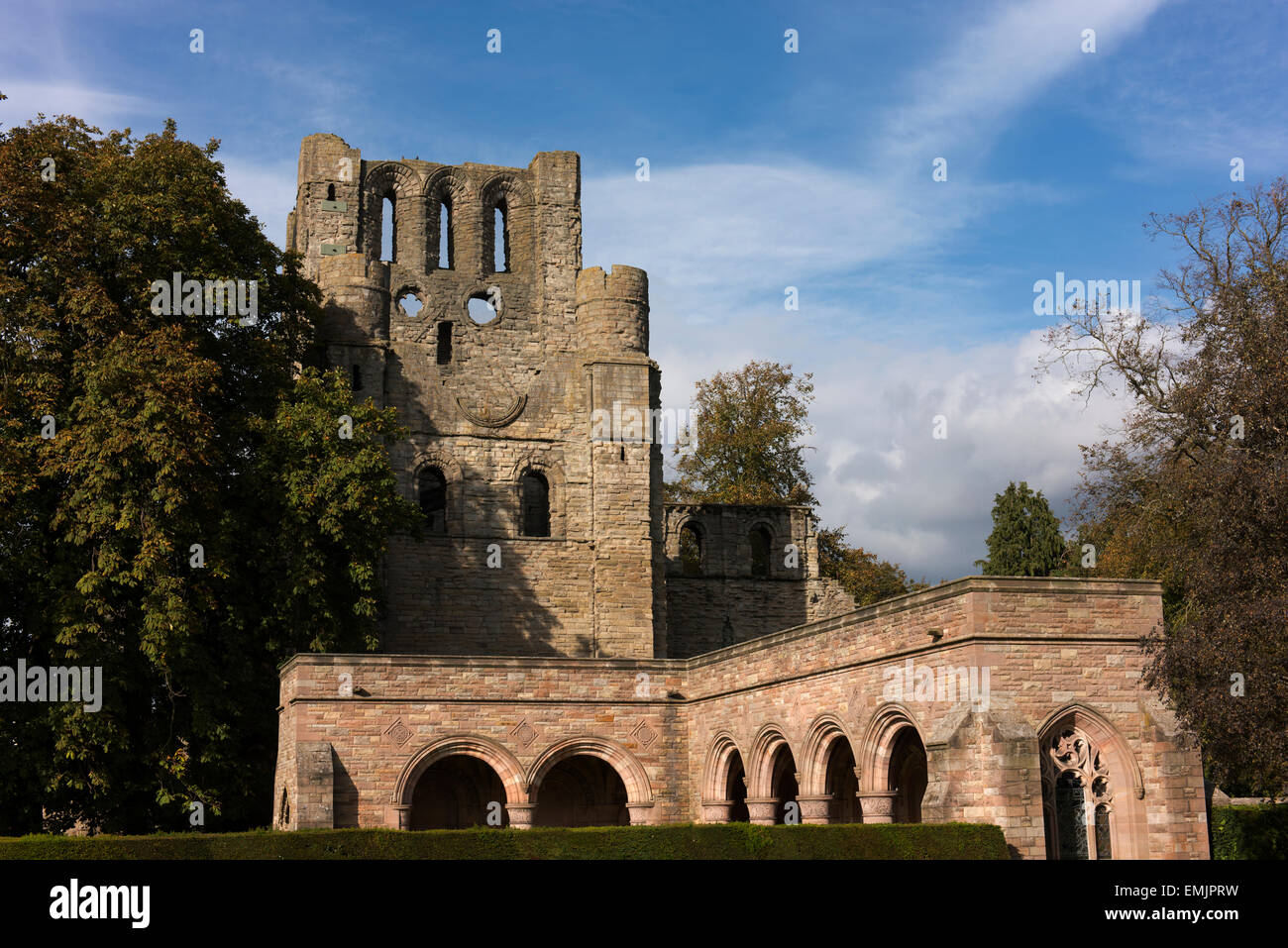Kelso Abbey was founded in the 12th century by Tironensian monks and disestablished in the 16th century. Stock Photo