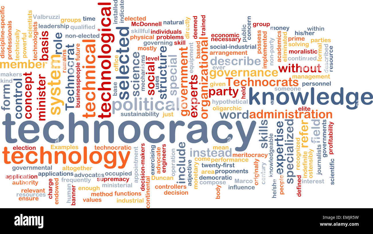 Background text pattern concept wordcloud illustration of technocracy Stock Photo